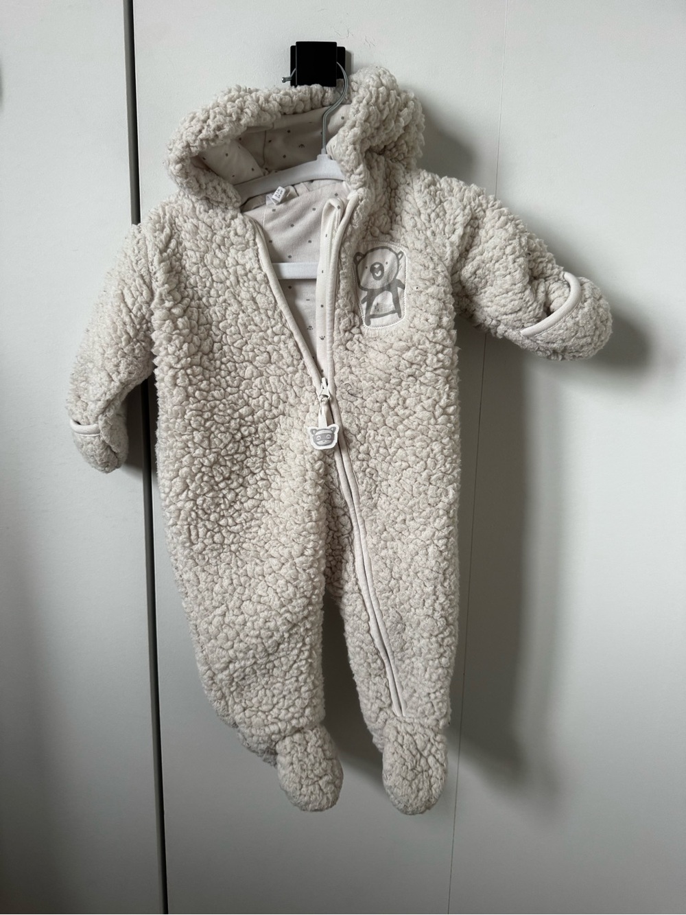 Sherpa Hooded Baby One-Piece Footie - Cream